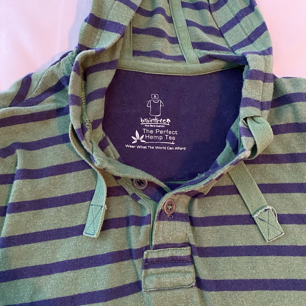 Braintree Hemp Hoodie Blue and Green Striped - Picture 5 of 6